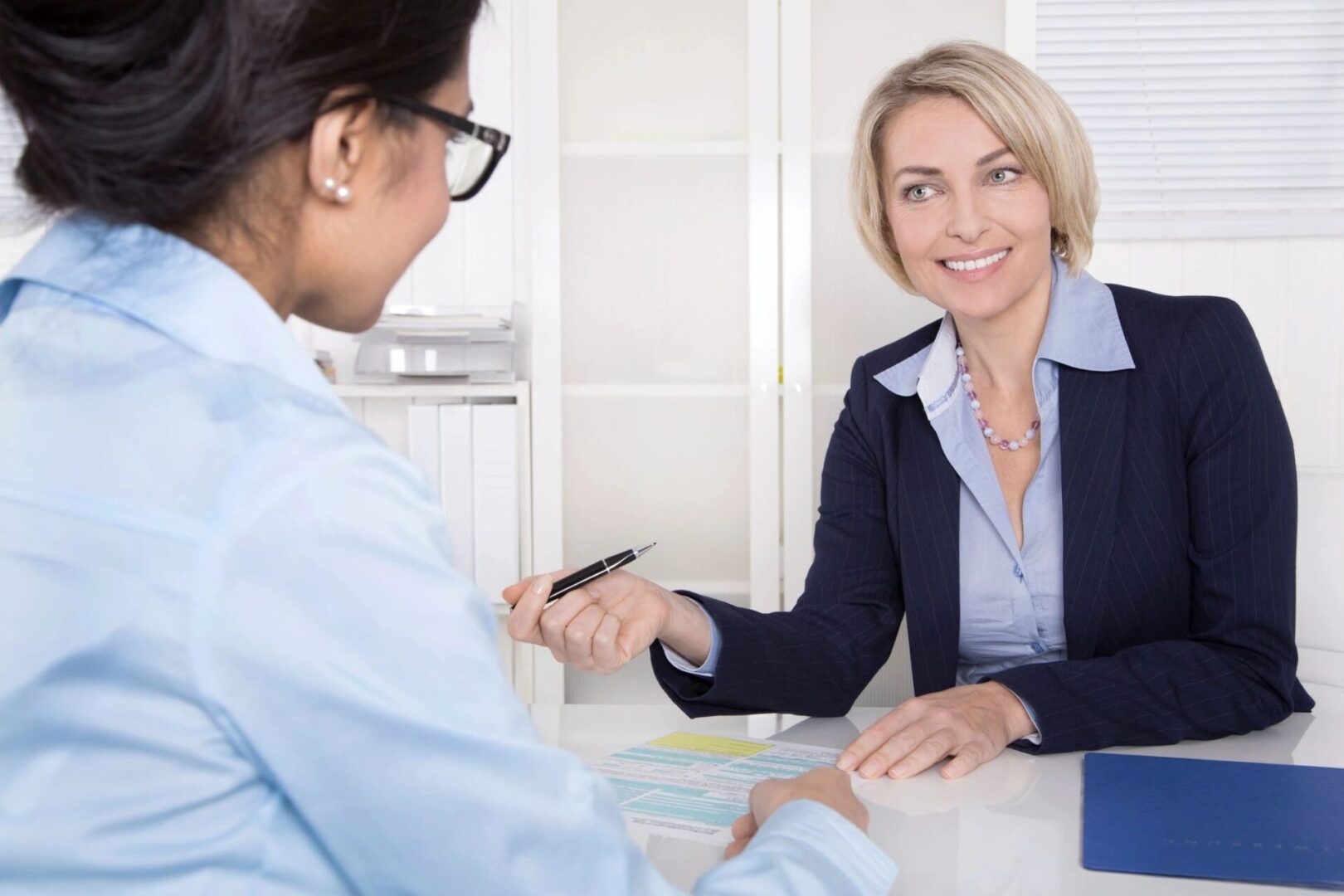 A woman using disc personality profile services for an interview